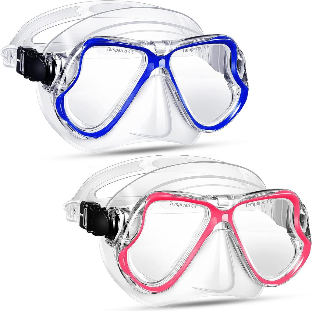 2 Pack Swimming Face Masks For Adult Swimming Snorkeling Goggles With Nose Cover Anti-Fog Clear Vision Tempered Glass For Diving Swimming