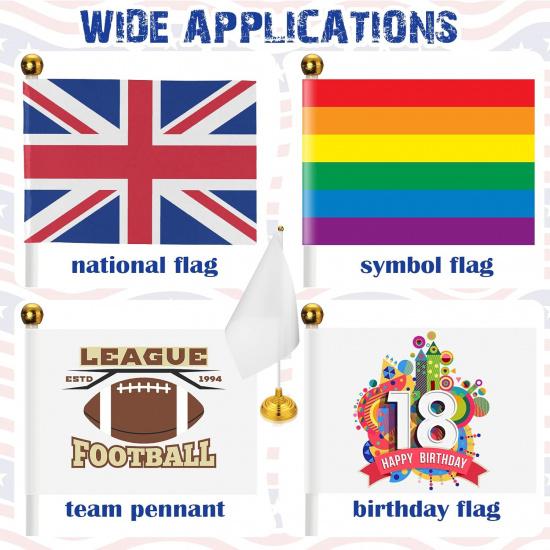 Tatuo 48 Pcs Mini White Desktop Flags on Stick with Stands 5.51 x 8.27 Office White Solid for DIY Craft Small Blank Desktop Flag with Pole for 4th of