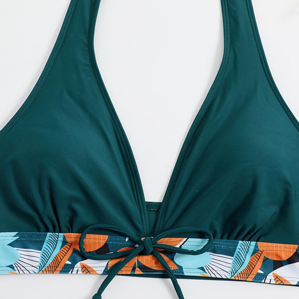 Женский купальник со вставками и принтом, женский сплит-боксер, купальник с высокой талией, комплект из двух предметов