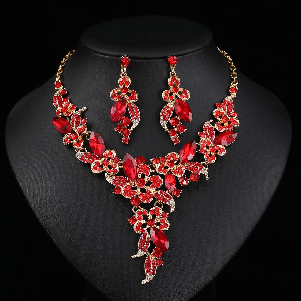 Bridal Three-Piece Jewelry Set, Necklace Earrings Ornaments, European Style Wedding Matching Accessories