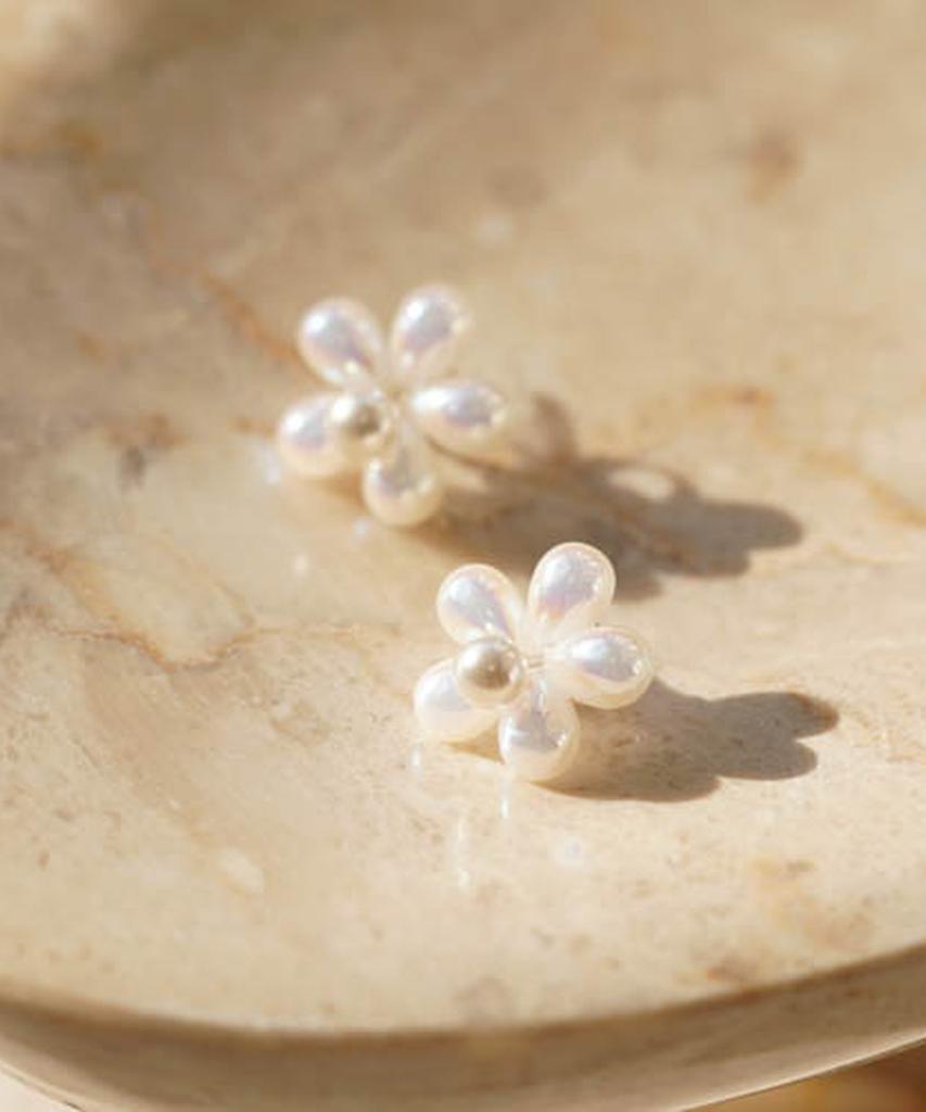 Alleun Silver 925 Cubic Flower Aurora Bold Pearl Earrings