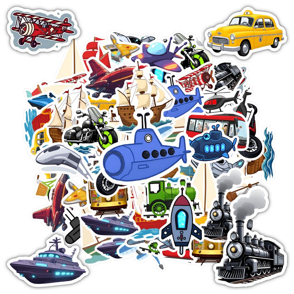 35pcs-50pcs Cartoon Adventure Stickers Playful Vehicles Stationery Stickers Stickers For Suitcase Fridge Phone Luggage