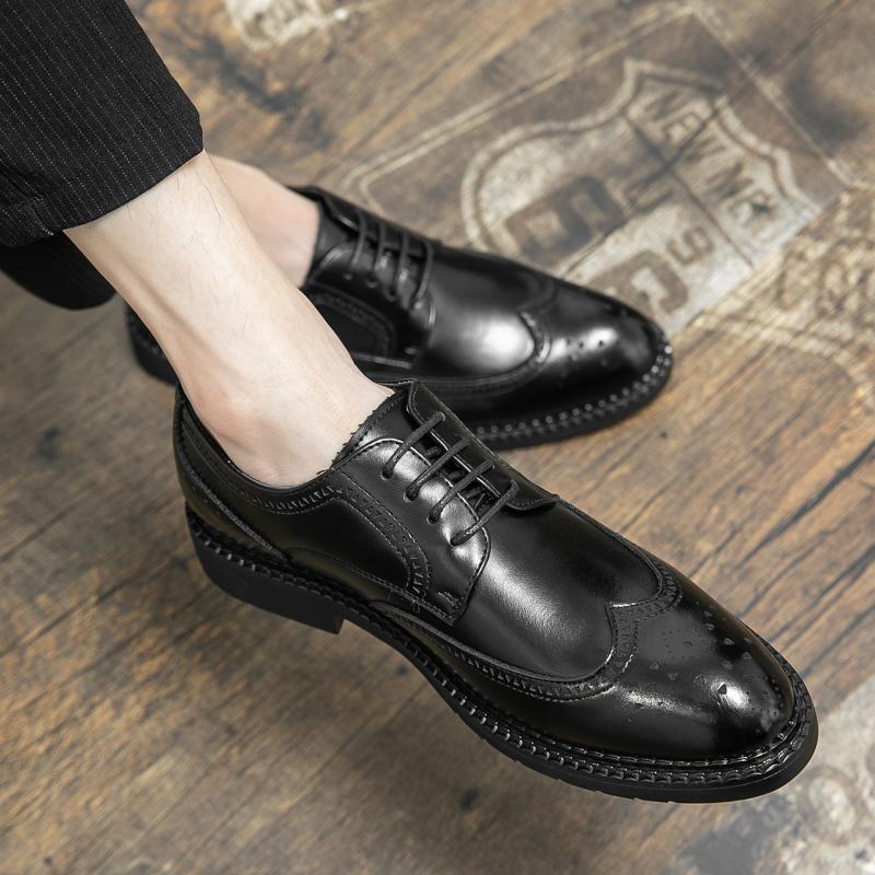 Fashion Business Formal Leather Shoes Men Lace Up Spring Men Shoes Low-top Solid Wedding Shoes Color Fashion Oxford Pointed Office Shoes
