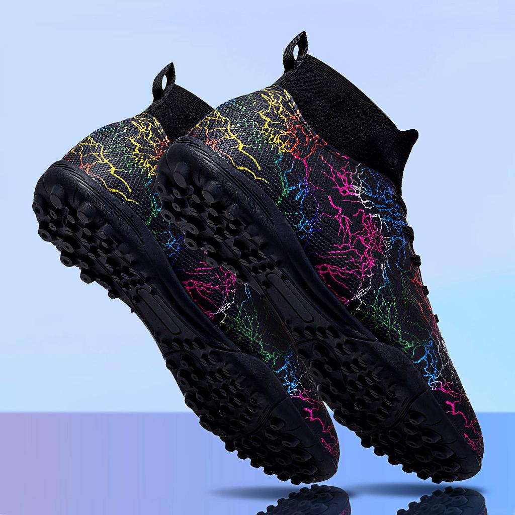 Новые футбольные бутсы с высоким верхом, длинными шипами, золотым камуфляжем, профессиональные кроссовки, с шипами, нескользящие, взрослые мужские и женские футбольные бутсы