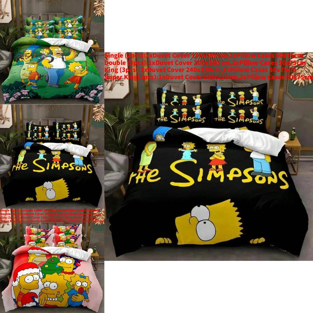 Мультяшный постельный комплект The Simpsons с реактивной печатью для современного домашнего декора