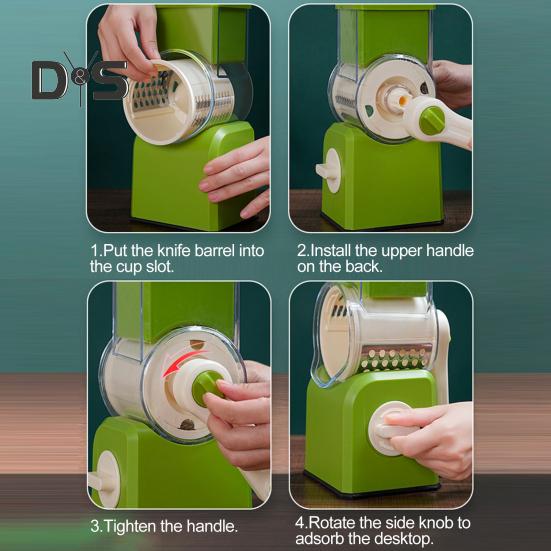 Измельчитель овощей без усилий, прочная присоска, 3 комплекта лезвий, удобный ручной роторный овощерезка, кухонные принадлежности