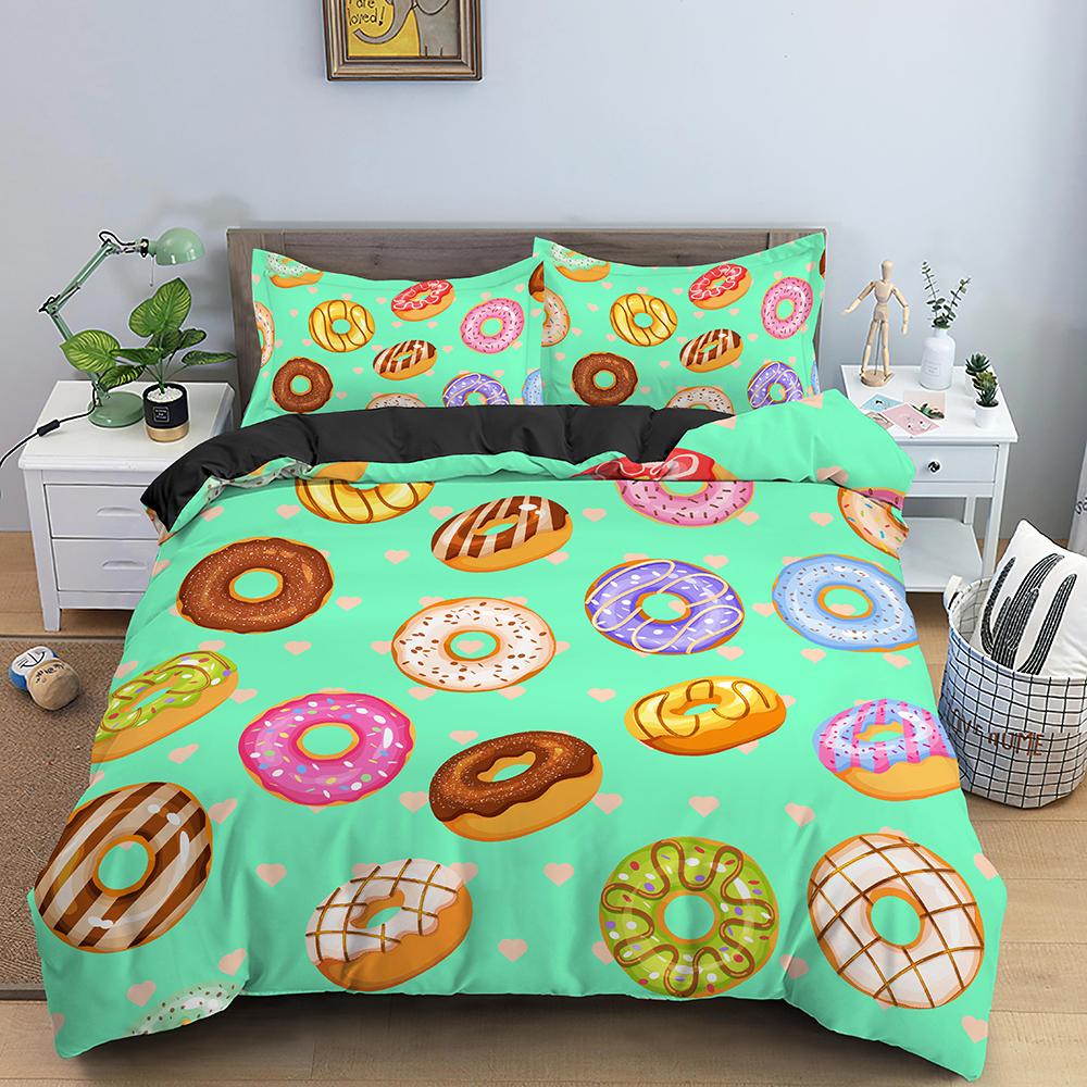 Colorful Donut Print King Queen Full Size Bedding Set Duvet Cover Set Quilt Set For Adults Kids Teens Polyester Bedding Bedroom