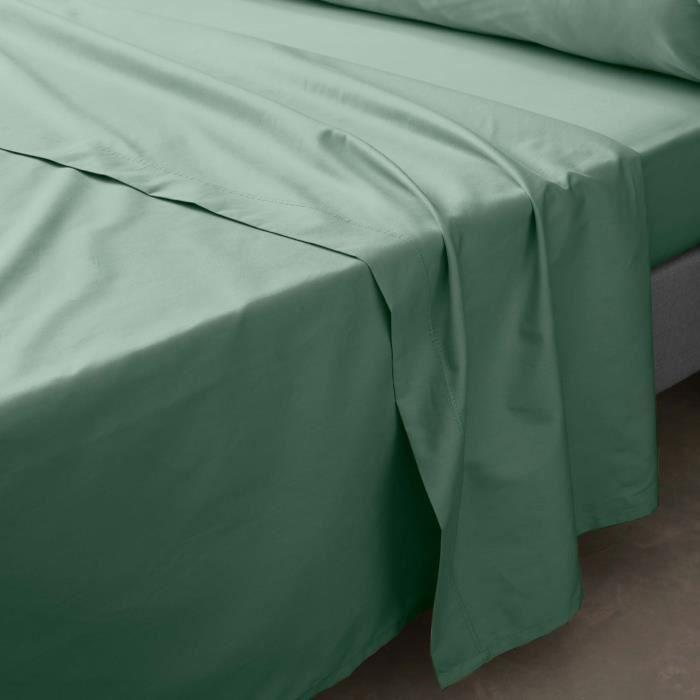 Drap plat - Tilleul - 180 x 290 cm - 100% coton percale - Lavable à 30° - OEKO-TEX®