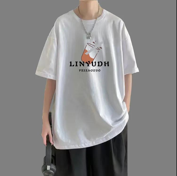 Мужская футболка, пляжные модные футболки с принтом, летняя тонкая рубашка с круглым вырезом и короткими рукавами, мягкий повседневный свободный пуловер для студентов-подростков