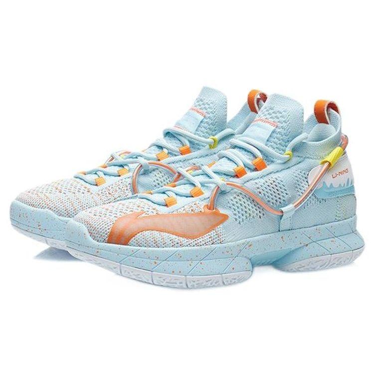 LiNing Flash 6 Shock Absorption Anti-Slip Durable Mid-Top Basketball Shoes Kids Basketball Shoes Blue Orange YKBR024-7