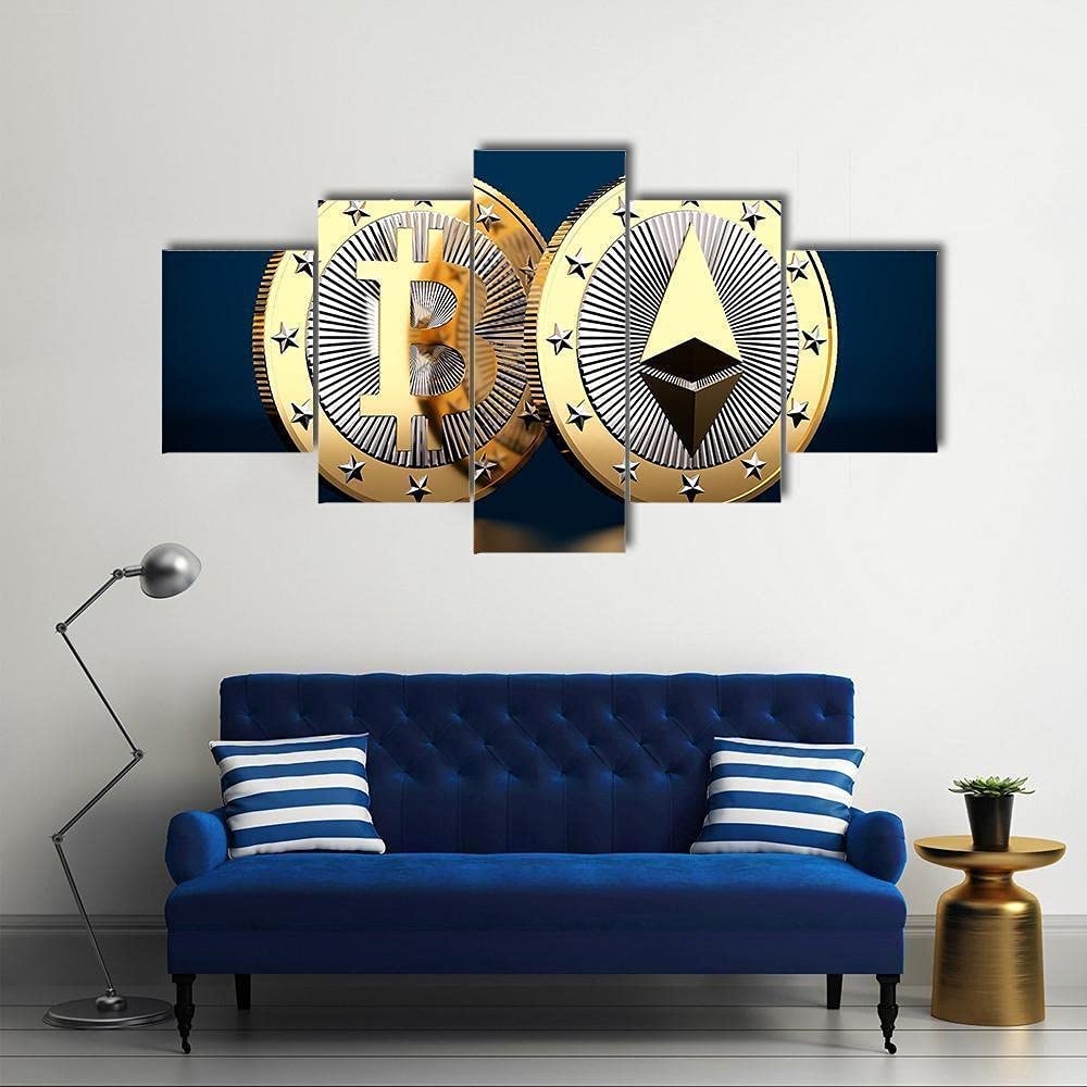 Bitcoin with Binary Code 5 Pieces HD Decorative Wall Art Canvas Poster Paintings for Living Room Home Decor Picture Decorations