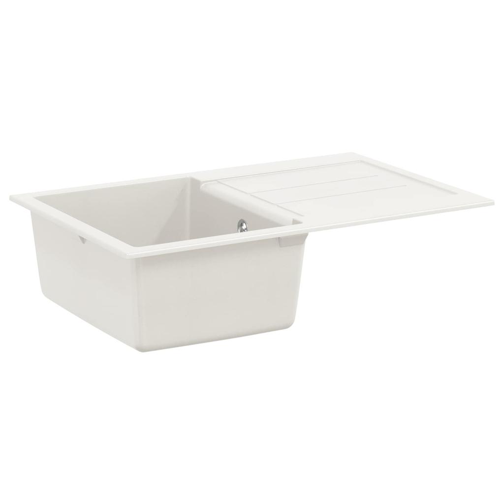 White Kitchen Sink 780 x 500 mm Made of 80percent Quartz and 20percent Resin