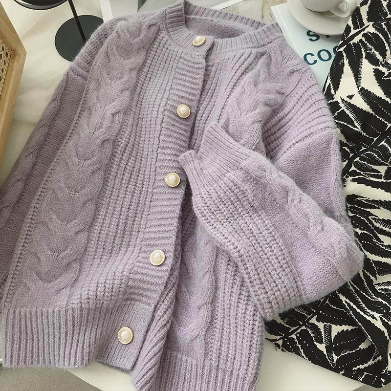 Мягкий восковой кардиган с коротким перекручиванием женский осенний новый с круглым вырезом свободный однотонный вязаный свитер модная куртка-свитер