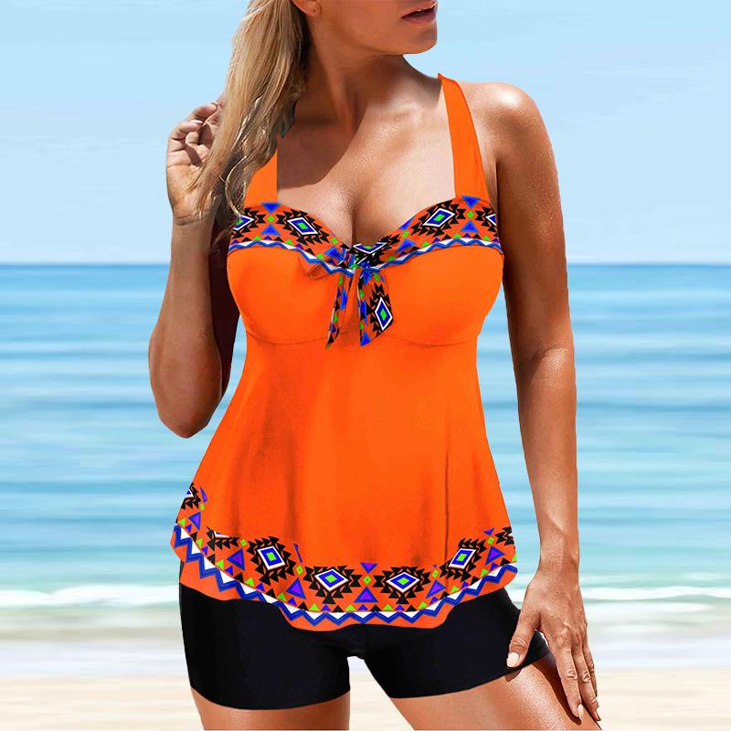 Женский купальник с бретелями ярких цветов, кружевной принт, бикини, купальник-танкини