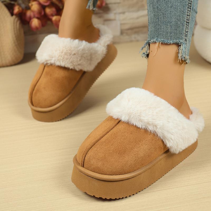 Fashion Casual Thicken Bottom Suede Snow Boots Women 2025 Winter Short Plush Non Slip Winter Outdoor Slippers Warm Faux Fur Shoes