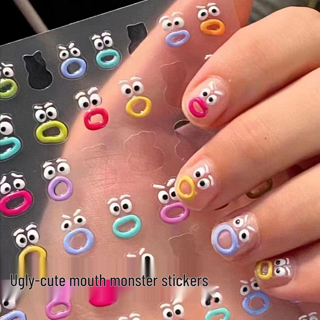 Ugly Cute Monster 3D Jelly Embossed Nail Stickers - Dopamine Nails for Women