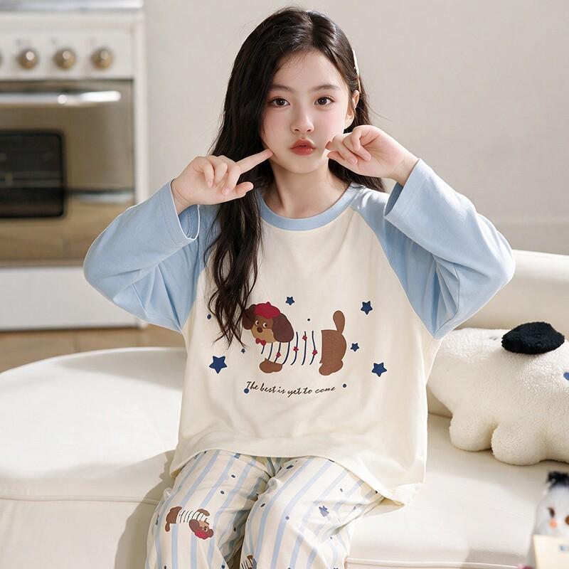 Girls Cotton Pajama Set With Cartoon Print Long Sleeve Top Pants Ages 8 Winter Sleepwear