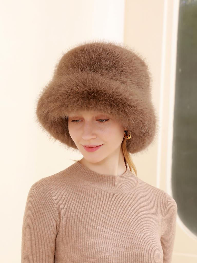 Осень и зима Новая шапка-горшок с большими карнизами и мехом Теплая женская шапка Утолщенный искусственный мех Лиса Шапка рыбака