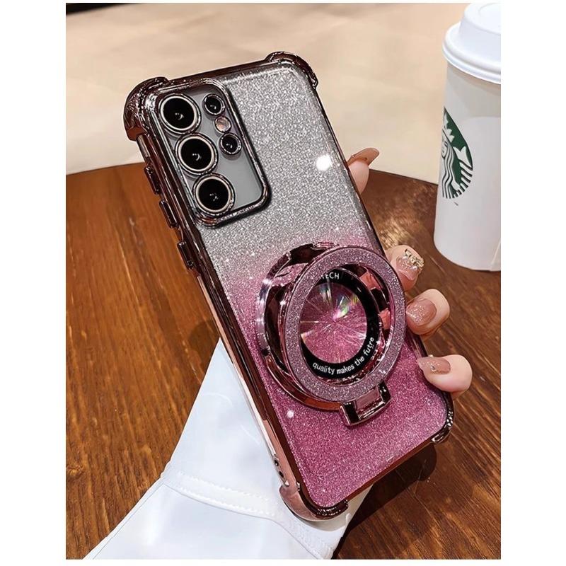 Suitable for Samsung S25 Mobile Phone Case S24 S23 22 Flash Powder Magnetic Bracket A55 A54 A53 Women's A05a06
