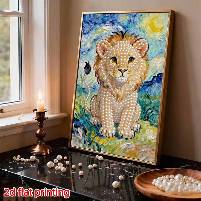 Набор для DIY-рисования жемчугом без рамки «Король Лев» 3D Блестящее искусство из бисера Холст Расслабляющее творческое рукоделие для декора стены дома Подарок