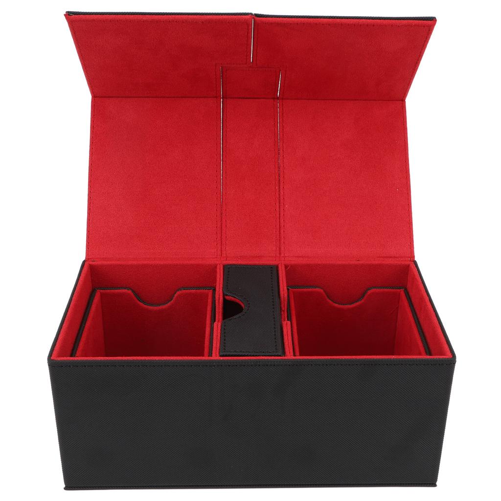 Card Deck Box with 3 Drawers Large Capacity Magnetic Closure PU Leather Game Card Storage Box for Holding Over 200 Cards