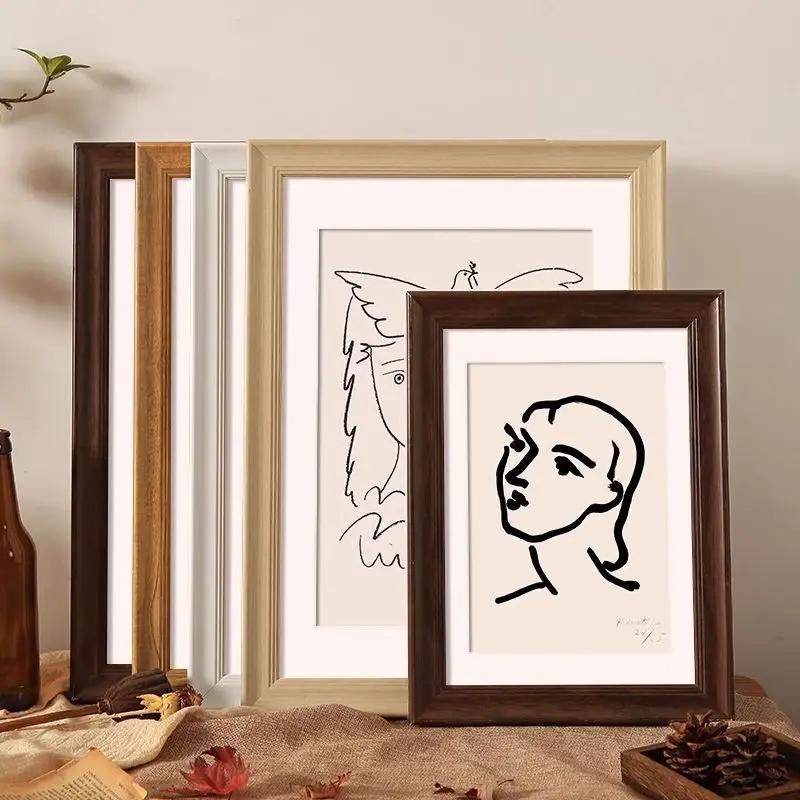 Vintage Wall Mounted Photo Frame A3/A4 Paper Oil Painting Outer Frame for Sketch Puzzle Decorative Artwork