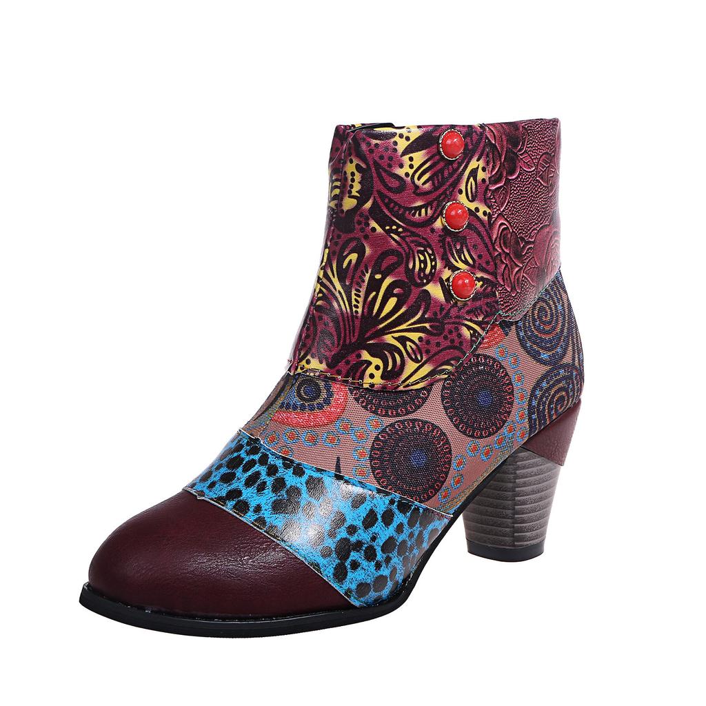  Сапоги Женская обувь Короткие сапоги с принтом Зимние и осенние ботинки