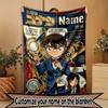 Custom Name Personalized Detective Conan Print Blanket, Home Decor, Bedroom, Sofa, Camping, Couch, Gifts for Birthday Christmas