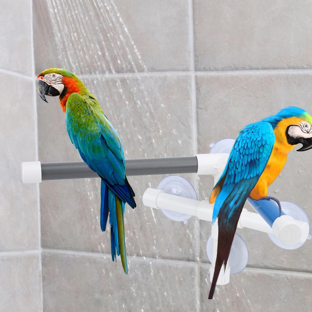PVC Bird Bath Shower Bathing Perch Stand with Suction Cup for Parrot Macaw