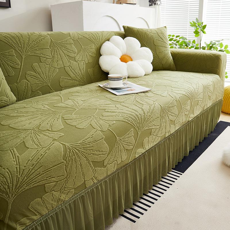 Чехол на диван с юбкой в виде листьев гинкго Комплект «Все включено» Универсальный Всесезонный Универсальный Новый Эластичный Защитный Чехол от царапин кошек