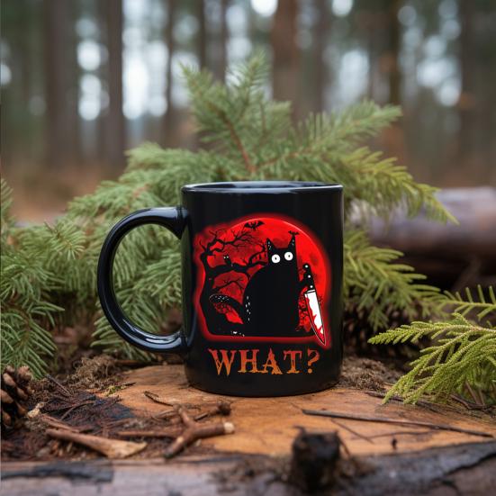 Personalized Black Cat Mug Ceramic Coffee Mug Double-Sided Printing Tea Cup Halloween Novelty Drinkware for Cat Lovers