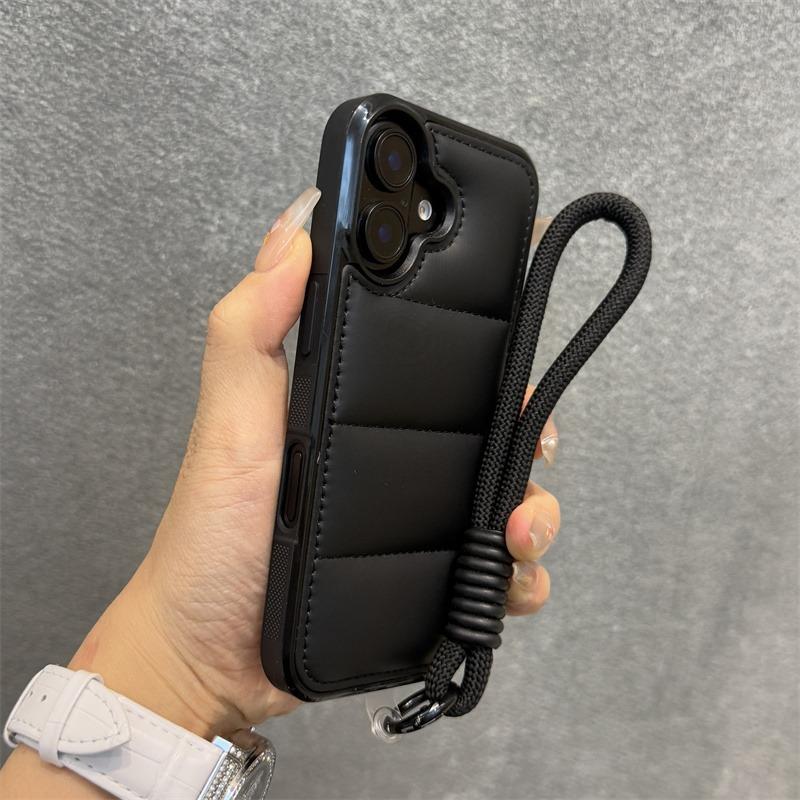 Модный пуховик Чехол-браслет для iPhone 15 16 Pro Max 14 Plus 11 12 13 С ремешком Однотонный Мягкий Ударопрочный Чехол