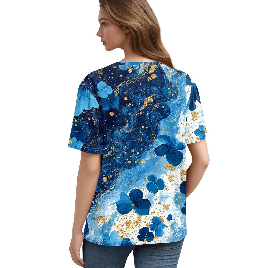 Женский модный повседневный свитер с коротким рукавом и принтом на пуговицах и V-образным вырезом