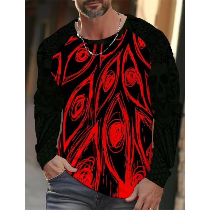 Men's Long-sleeved T-shirt 3D Printed High-definition Skull Stitching Printing Men's Autumn Tops Casual Round Neck Home Clothes