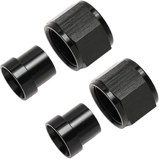 6AN Hardline Tube Nut and Sleeve Fitting Adapter for 3/8" Hard Line Aluminum Black, 2 sets