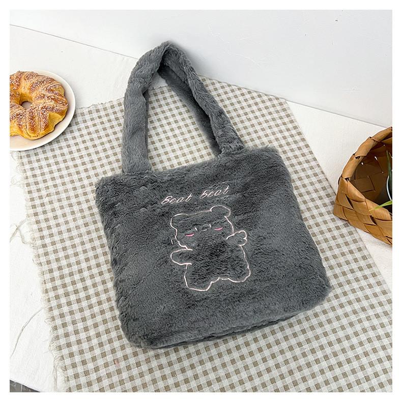 Bear Design Adorable Plush Tote Bag In Various Colors For Trendy Everyday Fashion