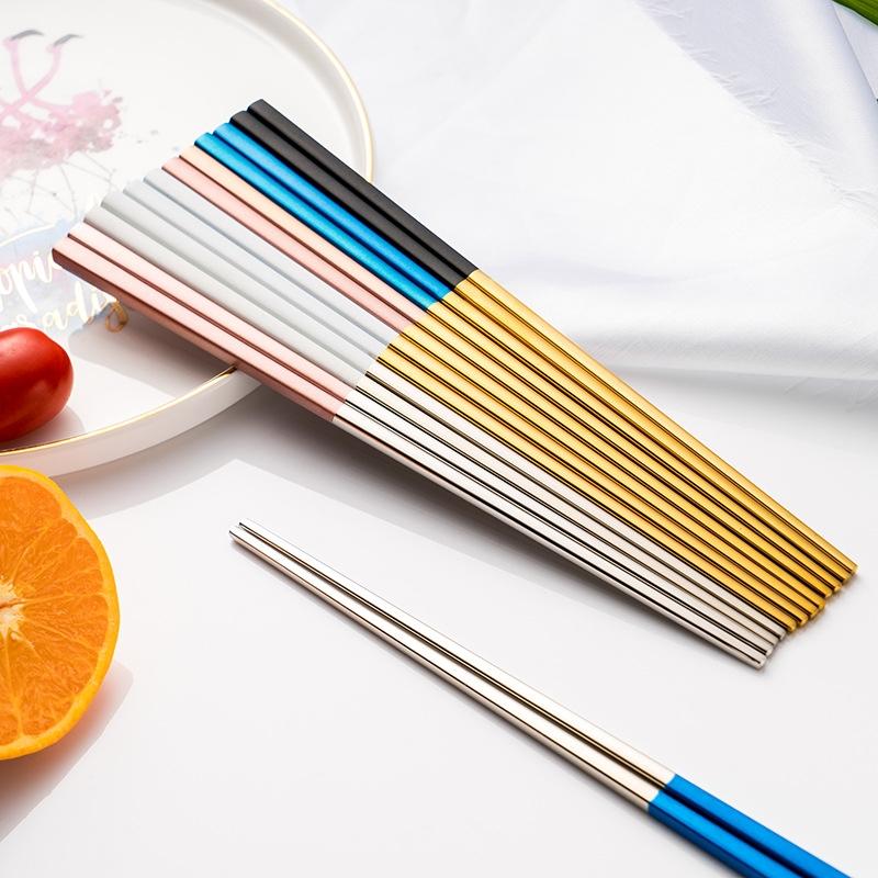 304 Stainless Steel Square Chopsticks Titanium Rose Sushi Colorful Chinese Japanese Chopsticks