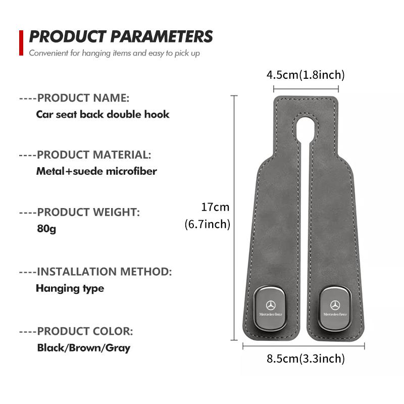 D1-Suede Car Rear Front Seat Storage Bag Suede Double Head Hook For Benz AMG A C E S G Class W201 W210 W108 W204 W205 W203