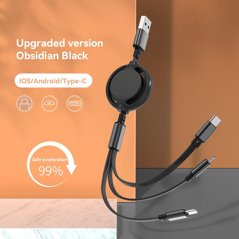 3 в 1 выдвижной черный зарядный кабель 1 метр 5A USB зарядное устройство для передачи данных кабели для быстрой зарядки в автомобиле Android для iPhone зарядное устройство Type-C провод