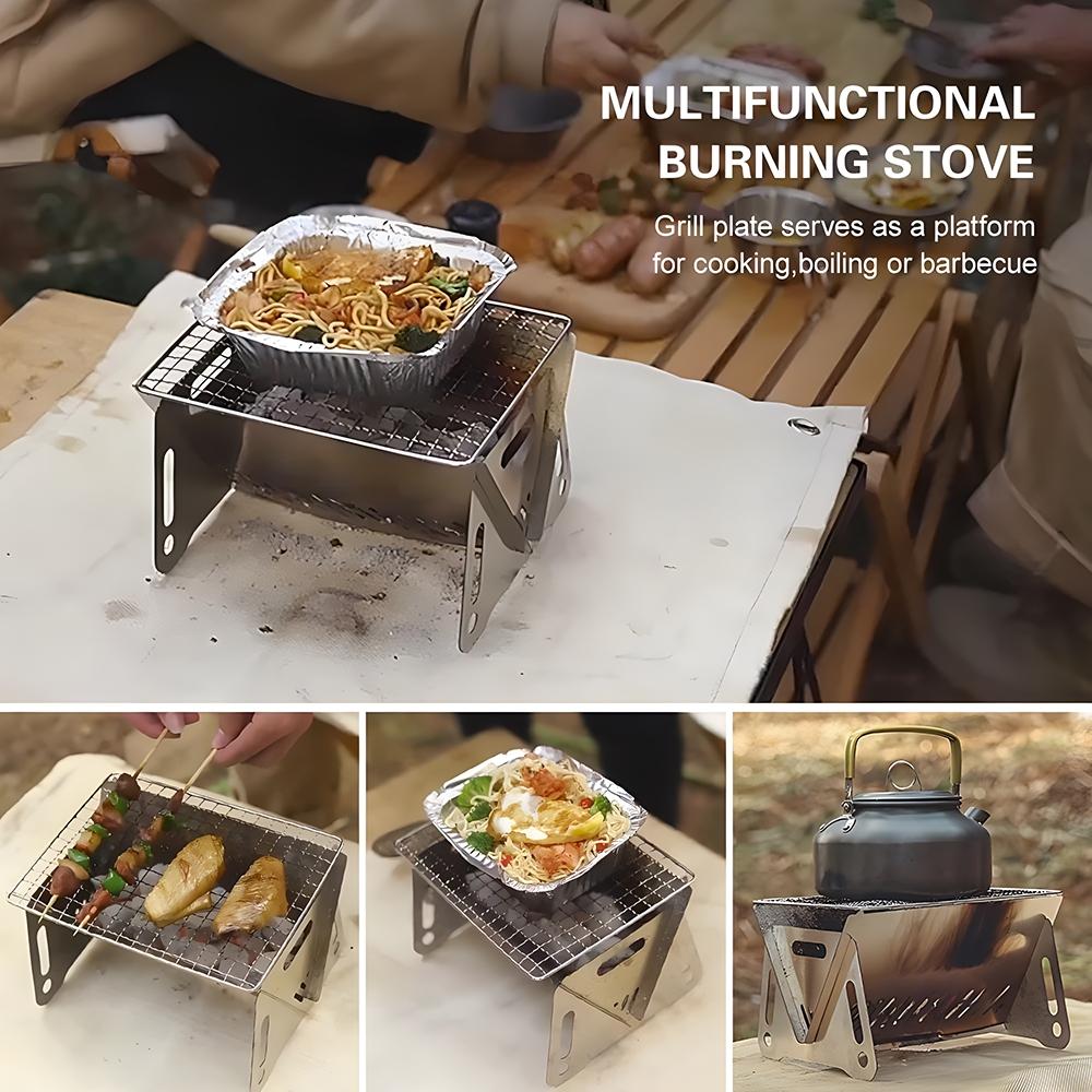 Портативный складной гриль-барбекю, отопительные печи, многофункциональная стойка для гриля для кемпинга, сетчатая дровяная печь, гриль из нержавеющей стали