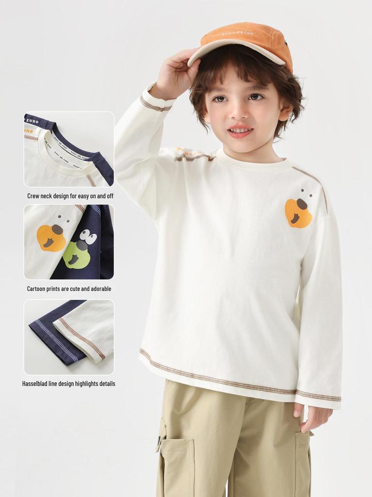 2026 Boys' Pure Cotton Long-Sleeve T-Shirt - Spring & Autumn Trendy Base Layer