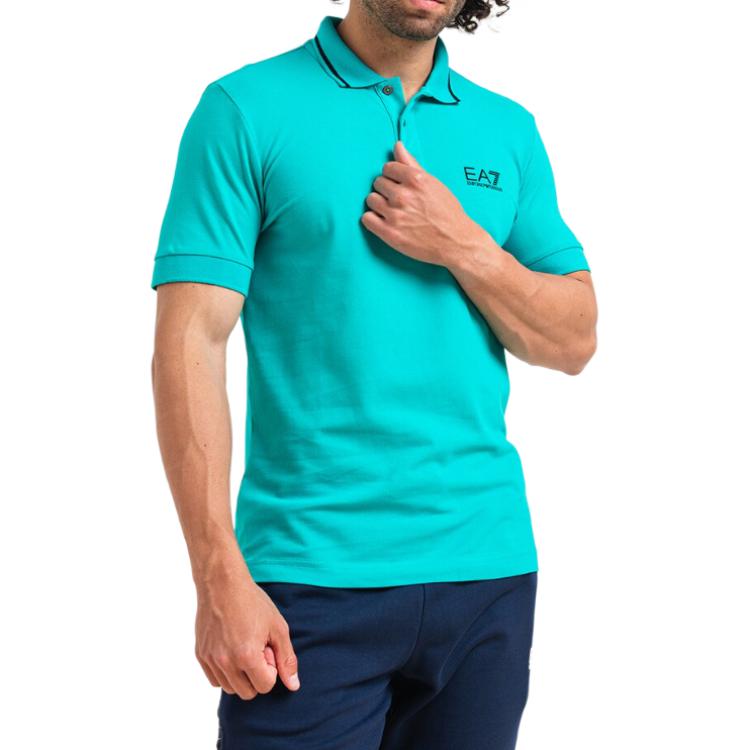 Emporio Armani EA7 Однотонная футболка-поло с принтом логотипа, короткий рукав, мужская polo shirts, Зеленый 8NPF06-PJ04Z-1815