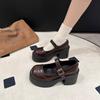 Туфли Мэри Джейн на платформе в британском стиле для женщин, весна и осень с юбками, на высоком каблуке, на толстом каблуке, ретро маленькие кожаные туфли для женщин