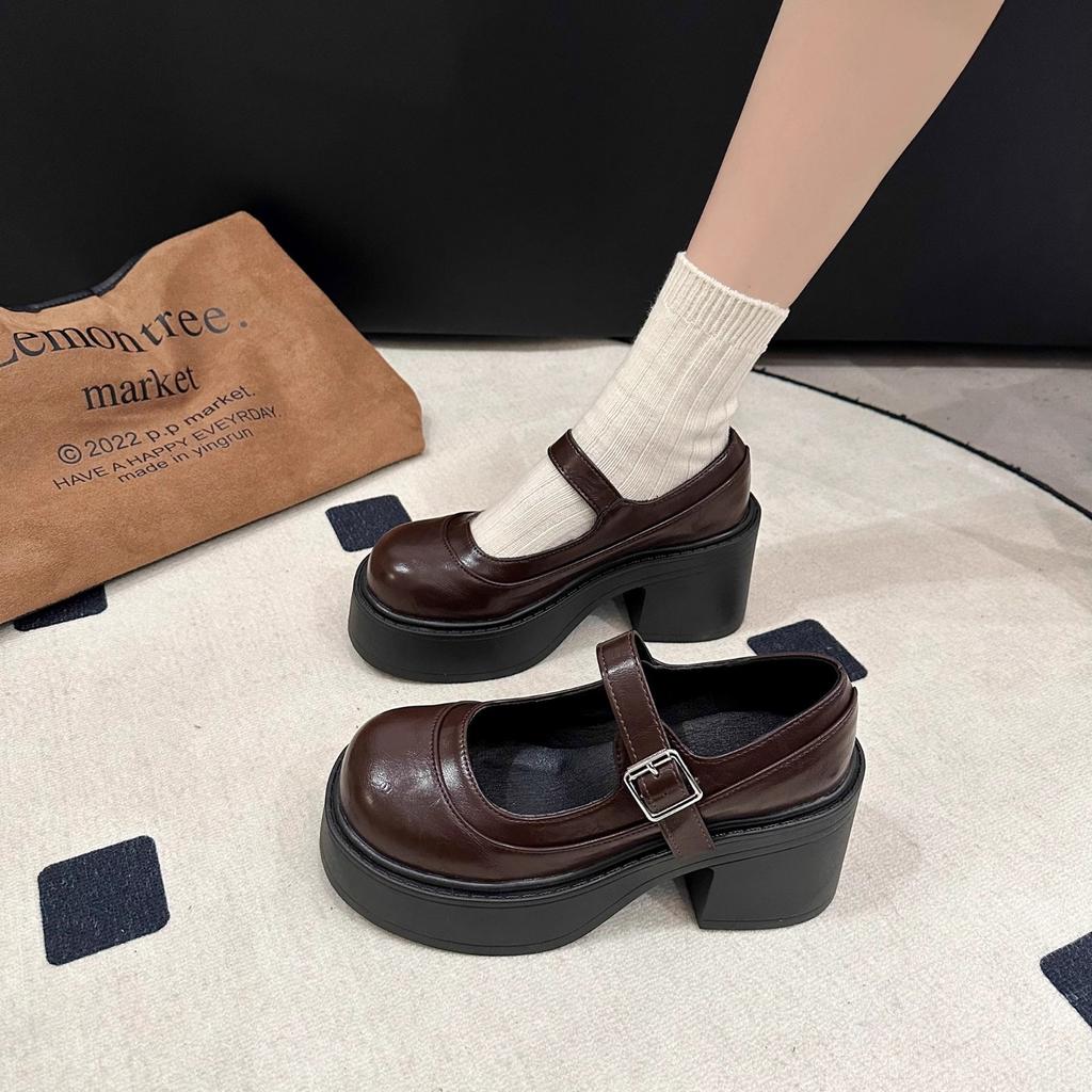 Туфли Мэри Джейн на платформе в британском стиле для женщин, весна и осень с юбками, на высоком каблуке, на толстом каблуке, ретро маленькие кожаные туфли для женщин