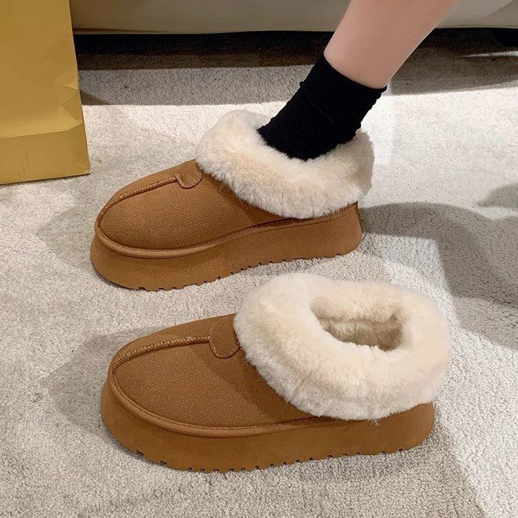 Теплые и утепленные зимние ботинки на толстой подошве для женщин, зима 2024, новые утолщенные бархатные ботинки большого размера из хлопка, пушистые ботинки