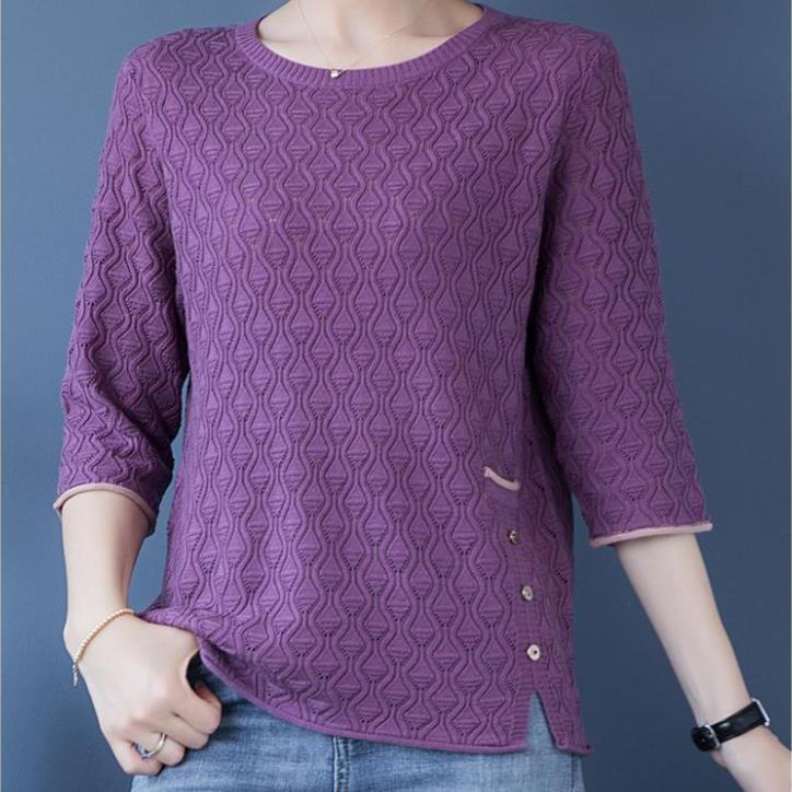 Three-quarter Sleeve Knitted Top Women's Early Spring Thin Loose Sweater Mid-sleeve Summer Bottoming Shirt