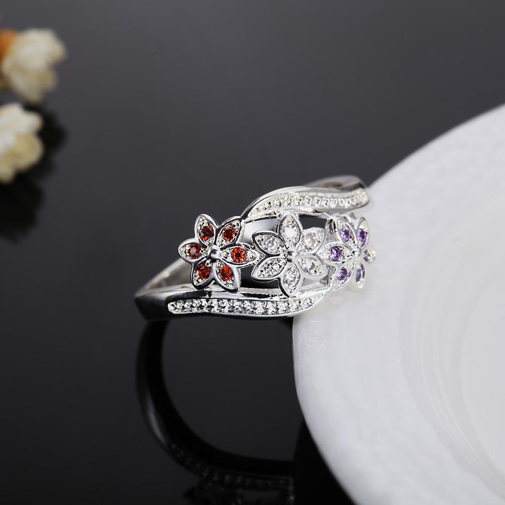 Popular s 925 Sterling Silver color crystal flower Rings For Women size 6-9 charms Party wedding accessories gift Jewelry