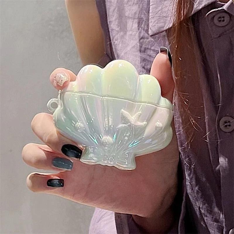 Чехол для наушников Airpods 4 3 2 1 Pro 2 Роскошный Лазерный Жемчужный Ракушка Защитный Мягкий Чехол Funda Силиконовые Аксессуары для Наушников