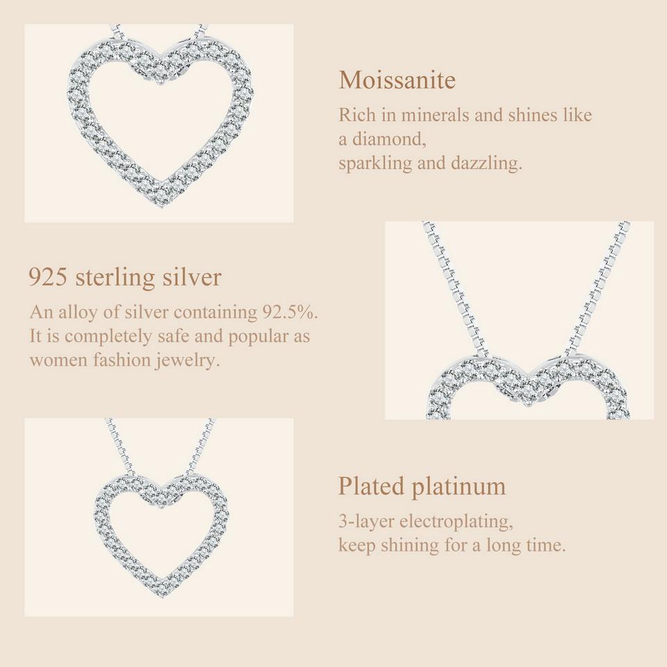 BAMOER ожерелья в форме сердца для женщин, цвет D VVS1 Муассанит, стерлинговое серебро 925 пробы, минималистичный кулон в виде сердца, ожерелье, обручальное украшение