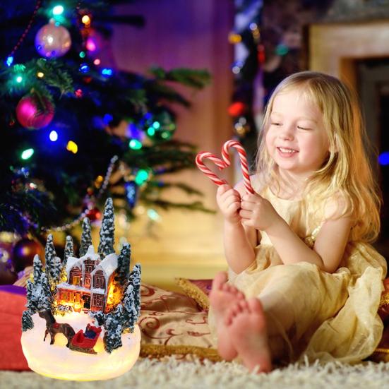 Christmas House Ornament Micro Landscape with LED Light Resin House Create Atmosphere Resort Decoration for Xmas